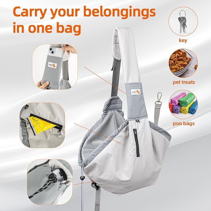 Dog Carrier Sling,Dog Carriers for Small Dogs & Cats Up to 20lbs,Puppy Carrying Backpack Pet Purse with Pockets,Adjustable Shoulder Strap,Hands Free for Travel (Grey)-PawvioPets