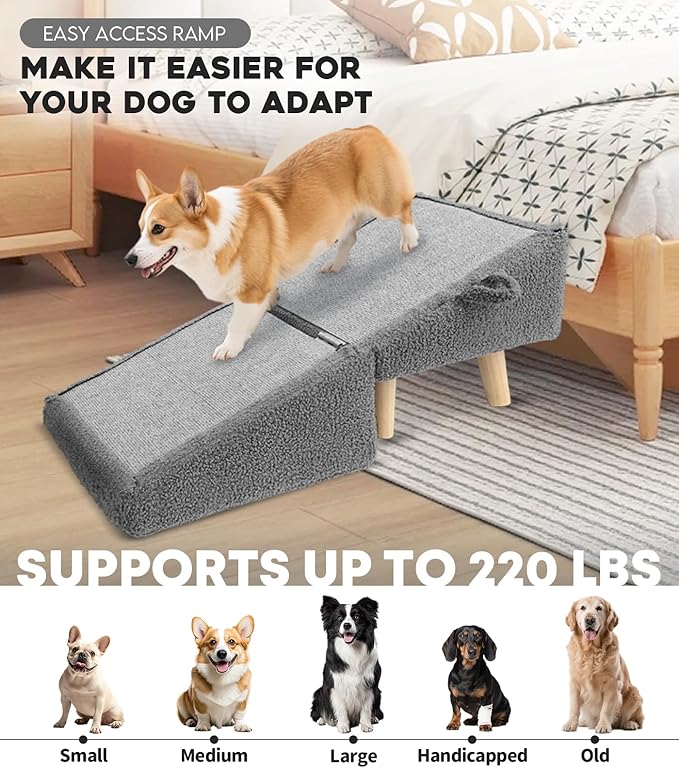 Dog Stairs for Small Dogs and Cats – 2-in-1 Dog Ramp for Bed and Couch, 16.5'' Foldable Wooden Pet Steps, Sturdy Multi-Use Split Ottoman Design, Dark Grey-PawvioPets