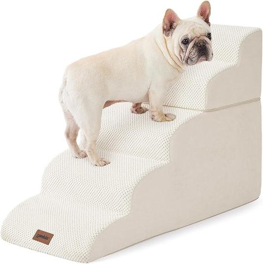 Dog Stairs for High Beds - Pet Stairs Ramp for Couch, 35D Foam Dog Steps for Small to Large Pets, with Non-Slip Bottom Beige, 5 Steps-PawvioPets