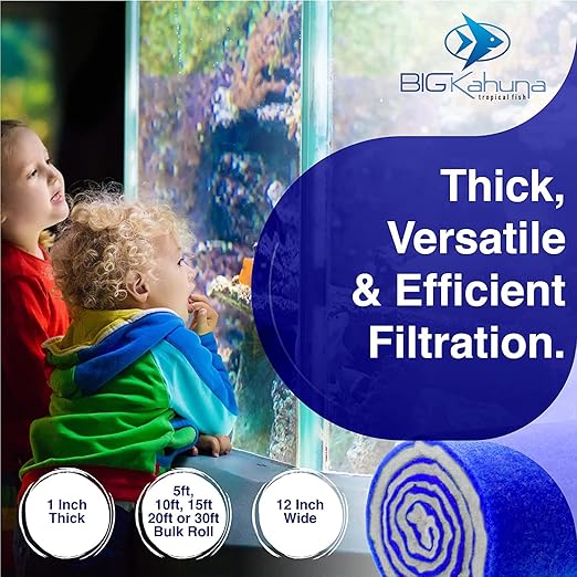 Big Kahuna Aquarium Filter Floss Rolls – 12-inch Pond and Aquarium Filter Media – 1-inch Thick Wet/Dry Aquarium Filter Pad – Bonded Filter Media Pad for Freshwater or Marine Aquariums, Ponds – 6ft-PawvioPets