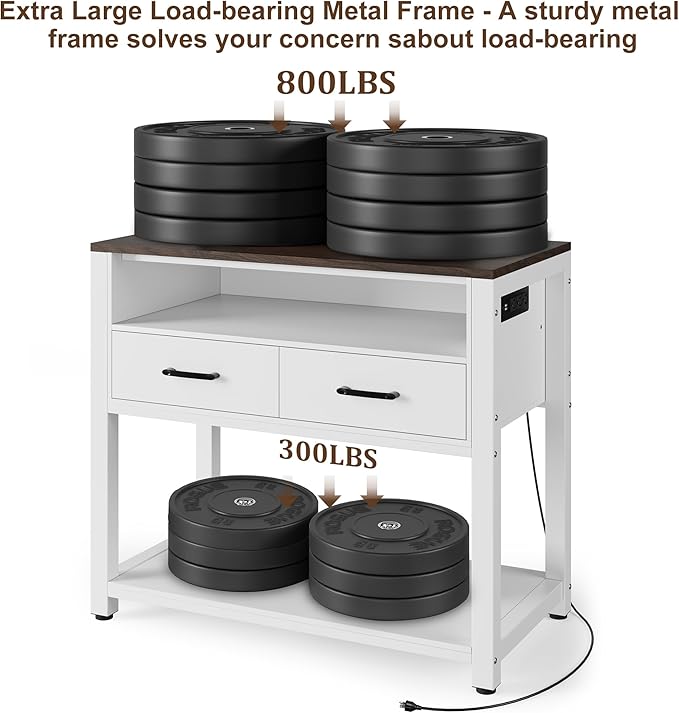 40-49 Gallon Fish Tank Stand with Two Storage Drawers, Heavy Duty Aquarium Stand with Waterproof Mat, Sturdy Metal Frame, 800 LBS Capacity Storage Cabinet, White-PawvioPets