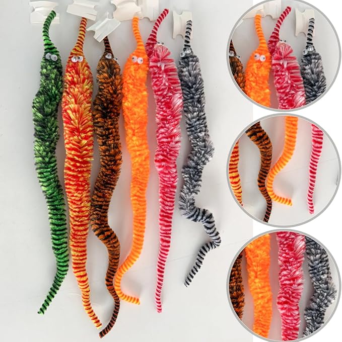 24 PCS Cat Worm Toy Zebra Print Feather Worm Teaser Refills Attachment Cute Cat Wand Replacement Interactive Wand Accessories for Fishing Pole Toy Teaser for Indoor Cats Kitten-PawvioPets