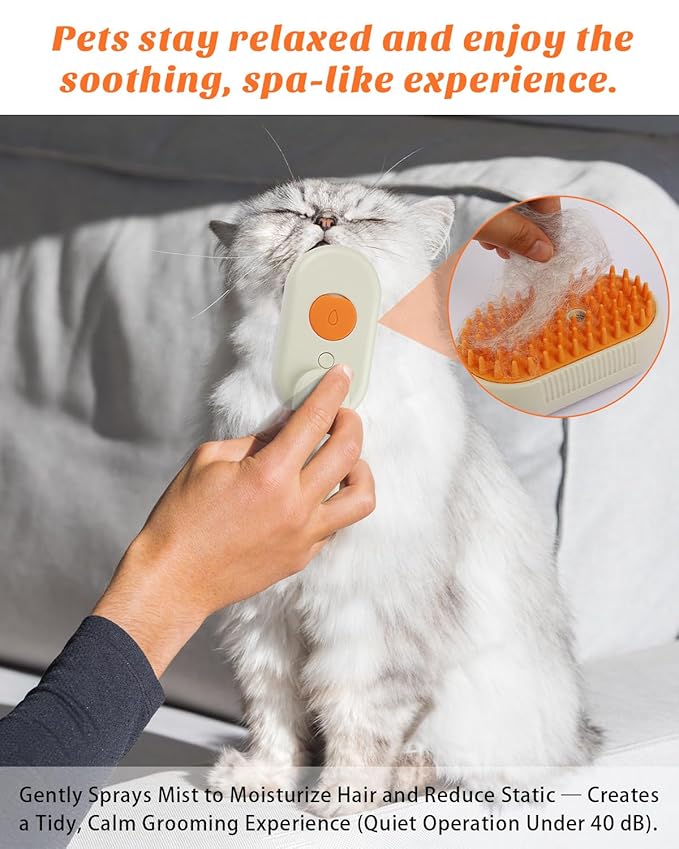 6 in 1 Cat Steam Brush for Shedding, Portable Anti-Static Grooming Comb for Cats & Dogs, Steam Misting Water Brush, Self-Cleaning Pet Hair Remover, Indoor Cat Spray Brushes for Cats & Dogs-PawvioPets