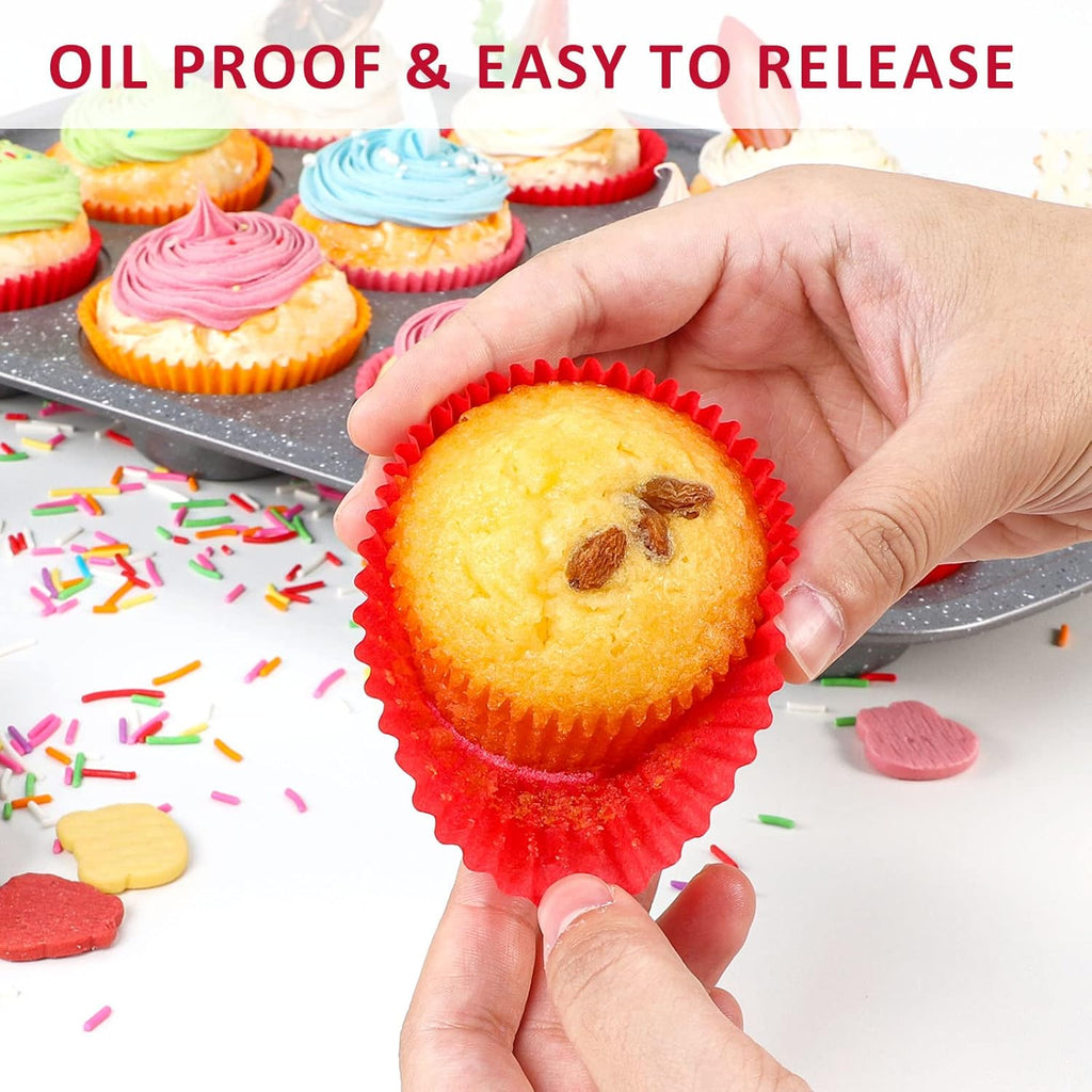 Caperci Standard Red Cupcake Muffin Liners 500-Count, No Smell, Food Grade & Grease-Proof Paper Baking Cups (Red)