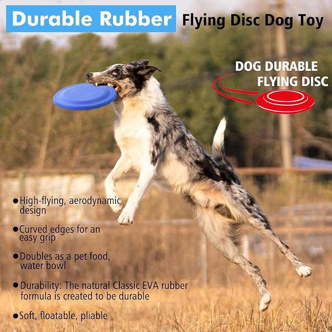 Dog Flying Disc - Durable Rubber Flying Disc Dog Toy - 9.25" Indestructible Rubber Dog Flying Discs Flyer Dog Toys - Puncture Resistant & Bite Resistant Extremely - for Medium Large Dogs-PawvioPets