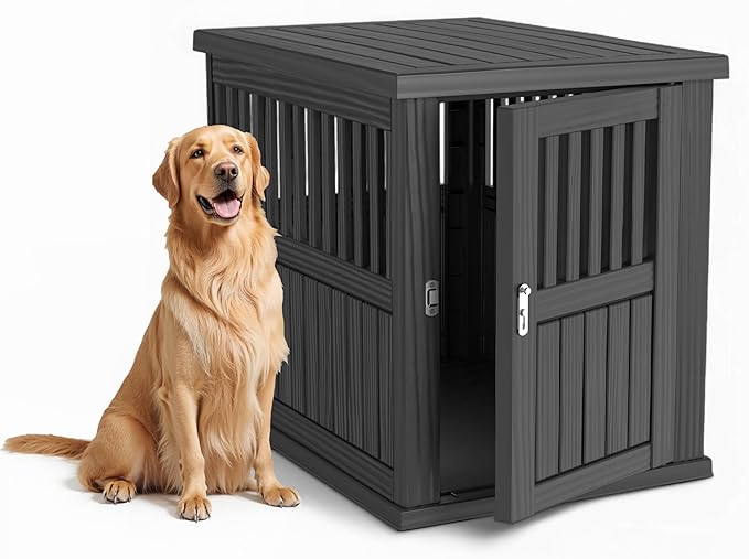 Dog House - Resin Outdoor Dog Kennel with Ventilated Design, Waterproof Dog Bed Shelter for Backyard, Garden & Patio-PawvioPets
