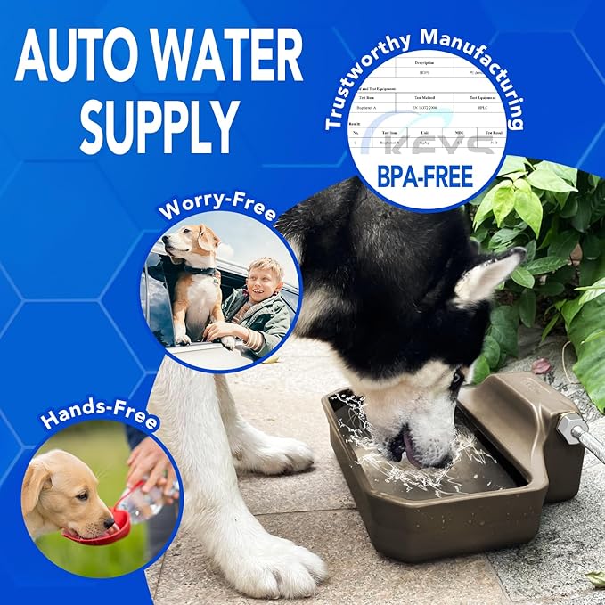 Automatic Dog Water Bowl Dispenser 1 Gallon - Outdoor Pet Water Bowl Feeder for Dogs, Livestock, Chicken - Auto Fill - Food Grade Material - Easy to Install - Brown-PawvioPets