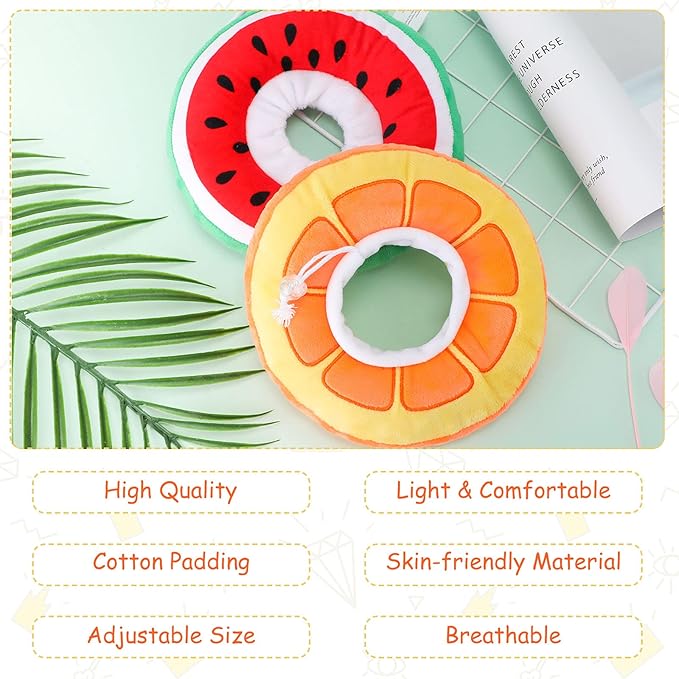 2 Pcs Adjustable Cat Cone Collar Soft Small Cute Cat Recovery Donut Collar After Surgery Orange Watermelon Elizabethan Kitten Neck Cones for Small Dogs Pet, Fruits Shaped, Under 7 lbs-PawvioPets