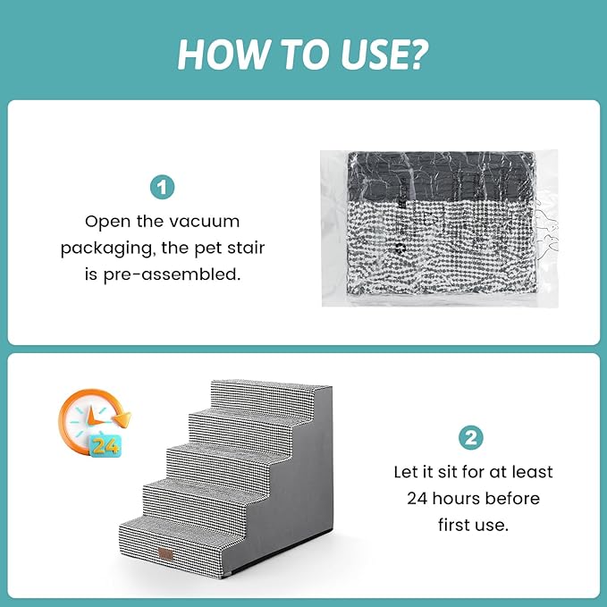 Dog Stairs for Small Dogs, 5 Tier Wider Pet Stairs for High Beds, 23.6" H Non-Slip Dog Steps for Old Cats, Puppies, Small Medium Dogs, 29.5x19.7x23.6 inch, White Black-PawvioPets