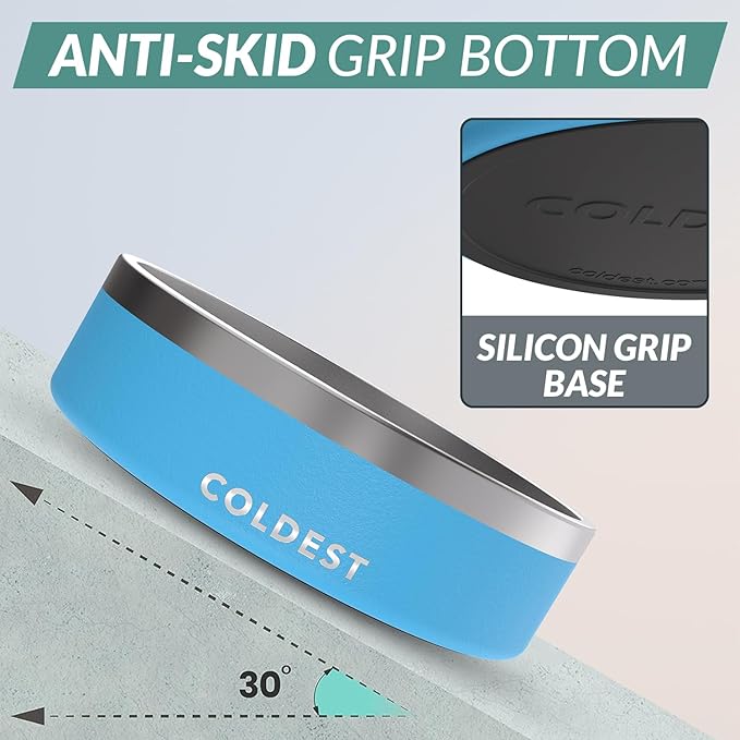 Coldest Dog Bowl - Anti Rust Metal, Non Slip, 3 Layers Insulated Stainless Steel Dog Bowls - Spill Proof & Heavy Duty - Water Bowl for Dogs, Cats & Pets, Dish Washer Safe (42 oz, Celestial Blue)-PawvioPets