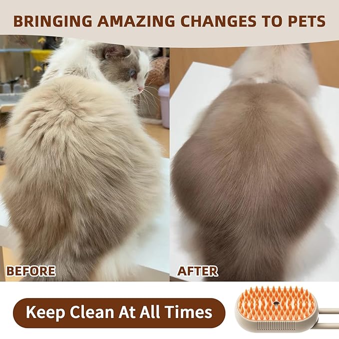 4 in 1 Cat Steam Brush for Shedding, Rechargeable Steam Pet Brush for Dog and Cat, Anti-Static, Massage, Cleaning, Shedding & Combing All In One!(Brown)-PawvioPets