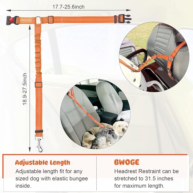 BWOGUE Pet Dog Cat Seat Belts, Car Headrest Restraint Adjustable Safety Leads Vehicle Seatbelt Harness (1 Pack)-PawvioPets