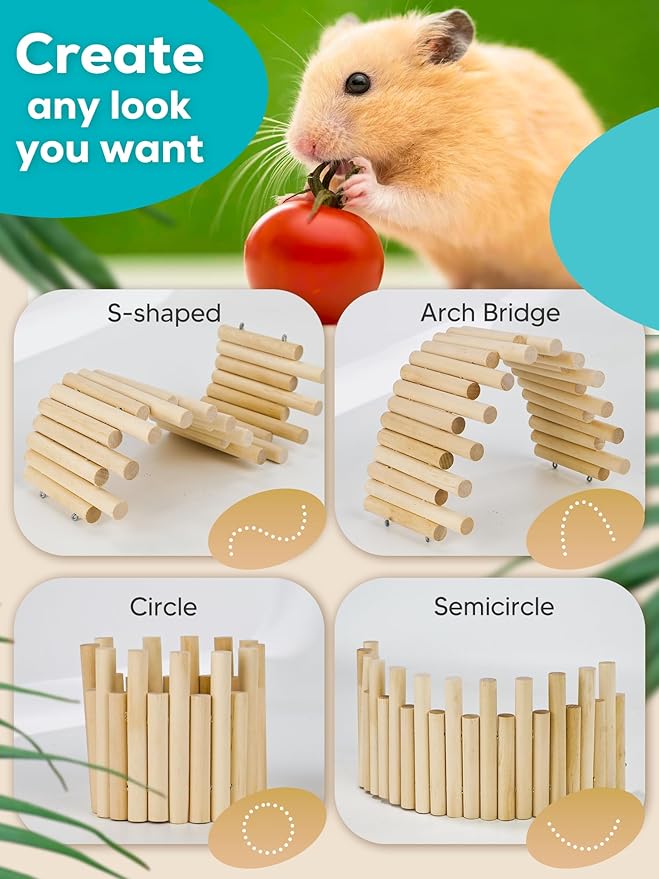 2PCS Wooden Hamster Fence, Bridge Cage Decor, Wooden Hamster Accessory 11.8in（3.93in High）-PawvioPets