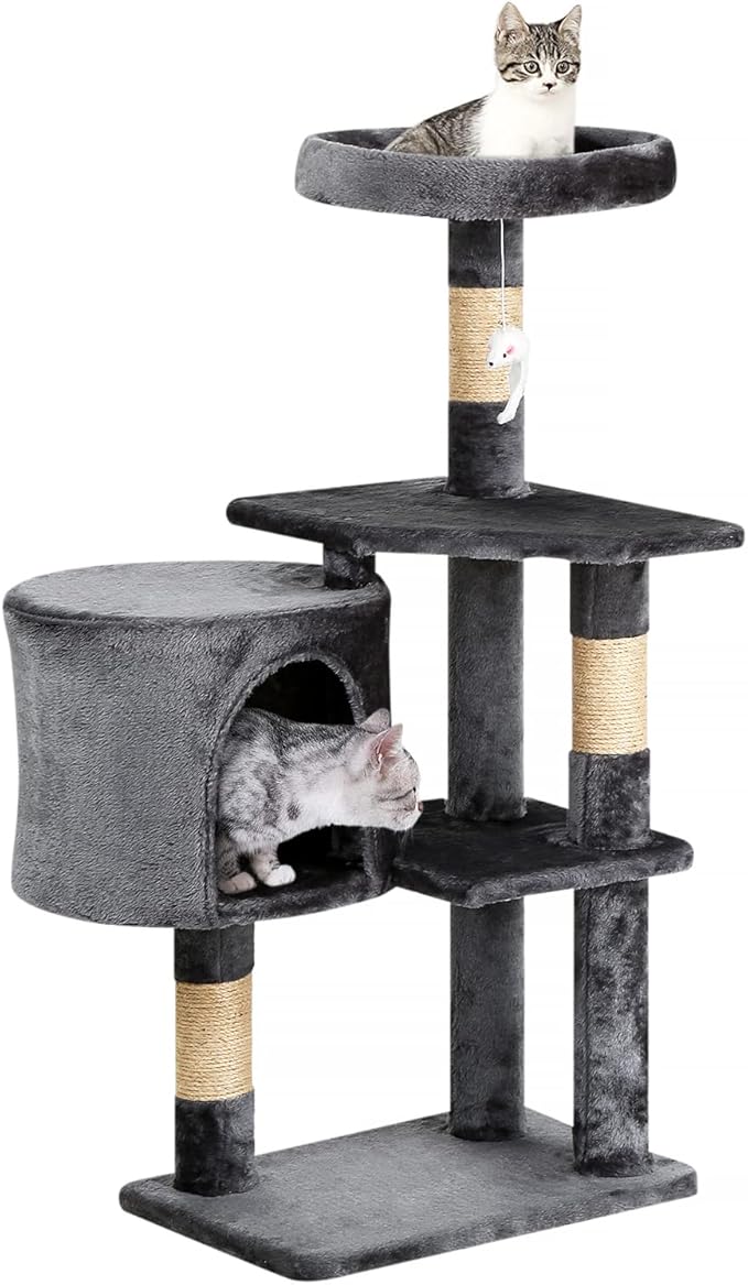 BestPet Cat Tree 36 inch Tall Scratching Toy Activity Centre Cat Tower Cat Condo Multi-Level Furniture Scratching Posts for Indoor Cats,Light Gray-PawvioPets