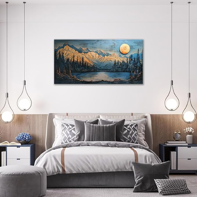 Extra Large Wall Art Mountain Forest Canvas Living Room Cabin Country Pictures Framed Prints Oversize Wall Decor Big Painting Artwork for Bedroom Dining Office Home 60"x30"-PawvioPets
