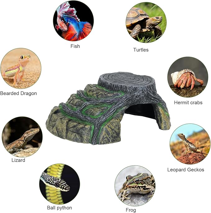 Gecko Tank Accessories, Tortoise Habitat Accessories, Ball Python Tank Accessories, Large Snake Hides, Perfect Terrarium Decor for Reptile Gecko Basking Humid Hiding (Large)-PawvioPets