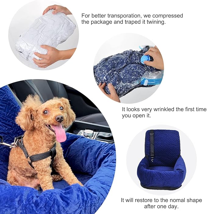 Dog Car Seat for Small Medium Dogs Up to 40lbs, Detachable Washable Soft Pet Booster Travel Bed for Front & Blue Seat with Safety Leash Belt-PawvioPets