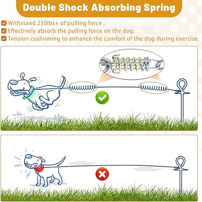 Dog Tie Out Cable - 10/15/20/25/30FT Heavy Duty for Large Dogs Up to 250LBS - Rosy Pink/Blue/Purple/Silver/Red/Green/Yellow-PawvioPets