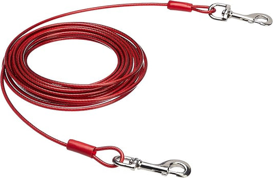 Amazon Basics Tie-Out Cable For Dogs Up to 56.7kg/914.4cm (Pack of 1), Red-PawvioPets