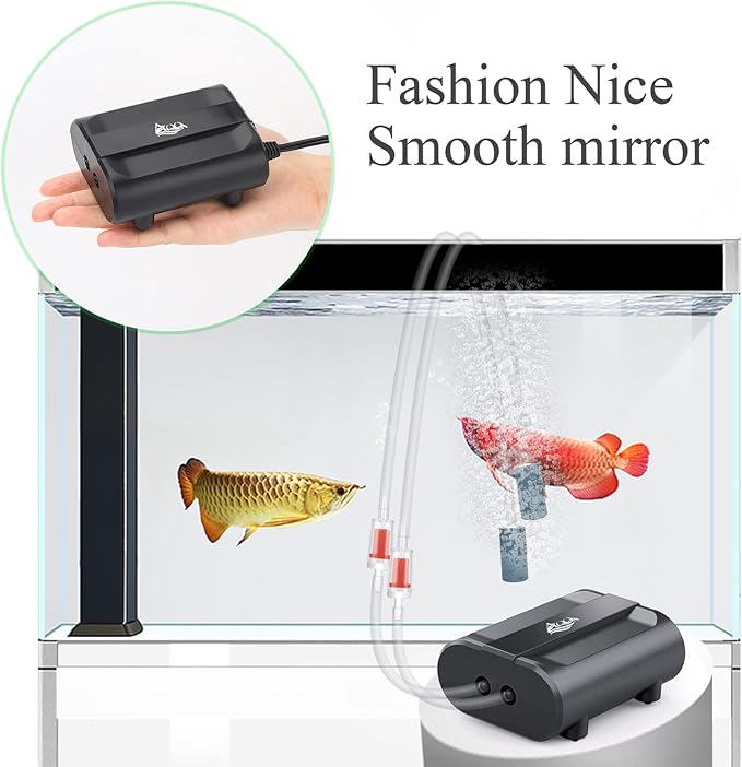 AQQA Aquarium Air Pump,3.5W 5W Dual Outlet Oxygen Pump with 2 Air Stone,Adjustable Air Valve Quiet Bubbler Pump,Up to 160 Gallon Fish Tank (3.5w)-PawvioPets