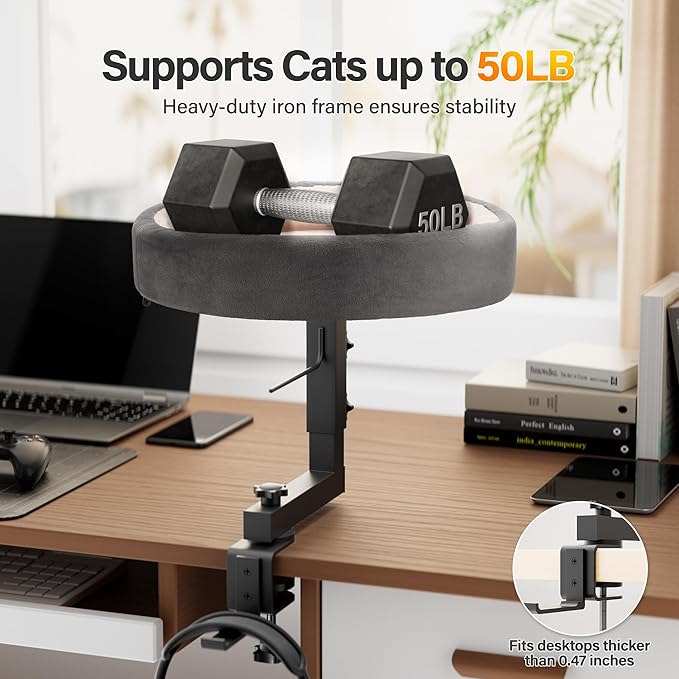 2-in-1 Cat Bed Desk Mount & Headphone Hanger – Adjustable Cats Hammock Bed for Desk, Cat Beds & Furniture for Home Office or Gaming Setup-PawvioPets