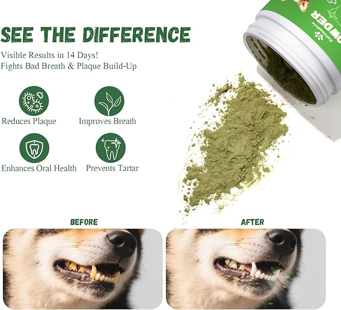 Dog Dental Care Powder - Plaque & Tartar Control with Natural Enzymes, Teeth Cleaning Powder for Dogs with Probiotic, Bad Breath Treatment for Small Medium Large Dogs-PawvioPets