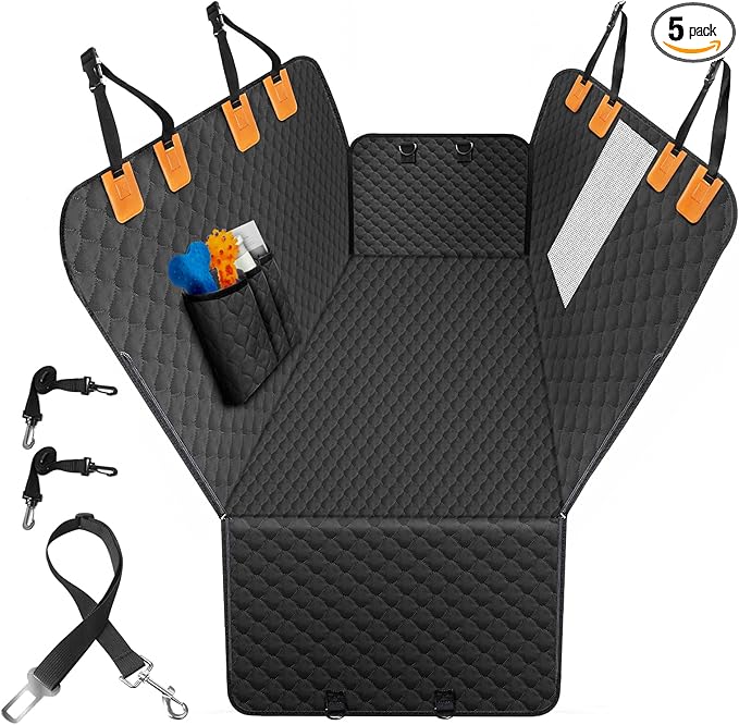 Dog Car Seat Cover for Back Seat, Waterproof Protector with Side Flaps, Scratchproof Hammock, Non-Slip Bottom for Cars/Trucks/SUVs (Black02)-PawvioPets