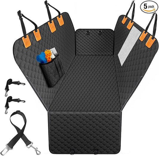 Dog Car Seat Cover for Back Seat, Waterproof Protector with Side Flaps, Scratchproof Hammock, Non-Slip Bottom for Cars/Trucks/SUVs (Black02)-PawvioPets