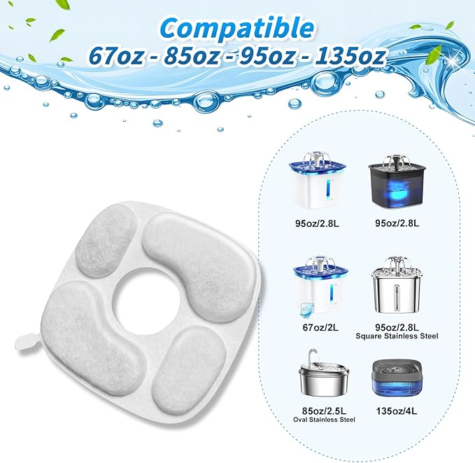 Cat Fountain Filters for 95 oz/2.8 Liter Automatic Pet Fountain Cat Fountain (4 Filters+4 Sponges)-PawvioPets