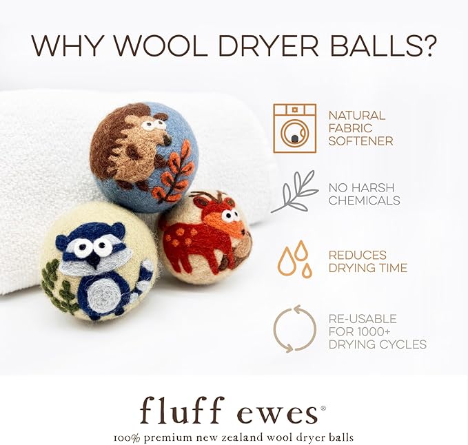 Fluff Ewes Wool Dryer Balls 3 Pack Premium New Zealand Wool Laundry Balls for Dryer, No Static Dryer Balls Laundry Reusable, XL Hedgehog Dryer Balls, Baby Dryer Balls for Dryers - Hedgehog and Homies-PawvioPets