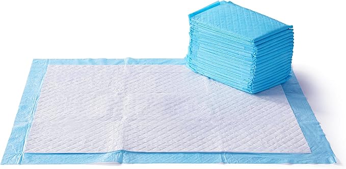Amazon Basics Dog and Puppy Pee Pads with 5-Layer Leak-Proof Design and Quick-Dry Surface for Potty Training, Heavy Duty Absorbency, X-Large, 28 x 34 Inch - Pack of 25, Blue & White-PawvioPets