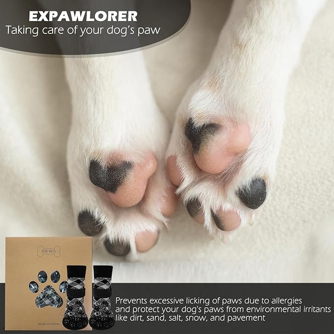 EXPAWLORER Anti Slip Dog Socks to Prevent Licking Paws, Dog Shoes for Hot Pavement, Dog Booties for Small Medium Large Senior Dogs, Traction Control Boots & Paw Protectors for Hardwood Floors-PawvioPets