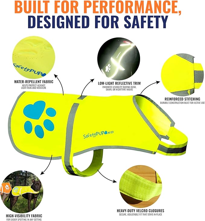 Dog Reflective Vest – Hi-Vis Fluorescent Visibility That Helps to Safeguard Your Pet On/Off Leash in Urban & Rural Areas (Yellow, Medium)-PawvioPets