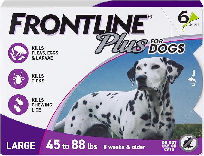 Frontline Plus for Dogs Large Dog (45 to 88 pounds) Flea and Tick Treatment, 6 Doses-PawvioPets