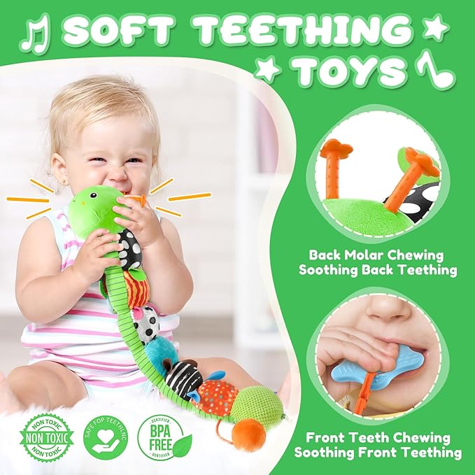 Baby Toys 0-6-12 Months,Musical Caterpillar Stuffed Animals Activity Infant Toys with Crinkle,Rattles,Mirror&Pull String,Muti-Sensory Toys Gifts for Newborn Tummy Time,Kelly Green|Leafy-PawvioPets