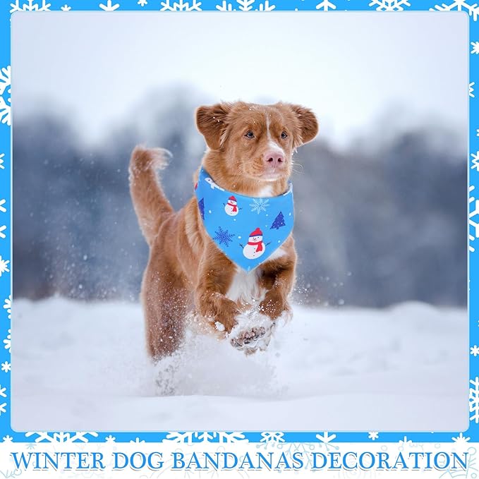 Abbylike 50 Pieces Winter Dog Bandanas Bulk Blue Snowflake Dog Bandanas for Pets Triangle Kerchief Scarf Bibs for Winter Pets Cats Party Costume Accessories (25.6 x 17.7 x 17.7)-PawvioPets