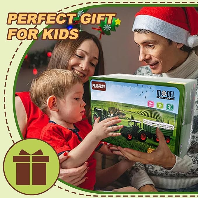 Farm Toys Tractor with Trailer-16.5 Inches Tractor Playset 1/24 Scale Gripper Frontloader Spreader for Boys Kids Toddlers Age 3-7 Years Old-PawvioPets