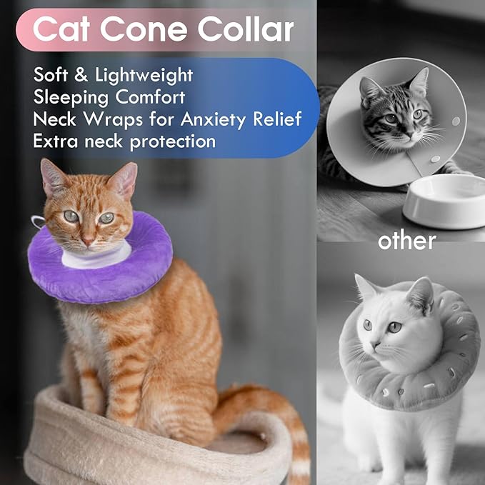 Adjustable Cat Neck Cone, Comfortable Elizabethan Recovery Collar After Surgery to Prevent Licking Wound, Ideal for Skin Disease, Deworming, Protective Pet Cone, Purple Medium-PawvioPets