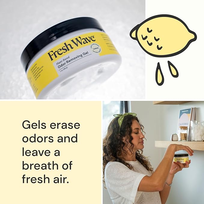 Fresh Wave Lemon Odor Removing Gel, 7 oz., Pack of 3 - Safer Odor Absorbers for Home, Natural Plant-Based Odor Eliminator, Every 7 oz. lasts 15-30 Days, For Cooking, Trash & Pets-PawvioPets