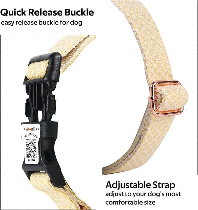 Dog Collar with Waterproof AirTag Holder & Anti-Lost QR Code, Cute Bling Warpping Adjustable Width for Small Medium Large Pet (Yellow, L)-PawvioPets