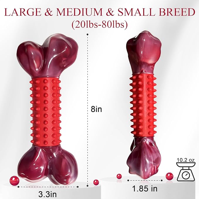 Apasiri Tough Dog Toys for Aggressive Chewers Beef Flavor: 8" Dog Chew Bone for Large Breed, Nylon & Rubber Chew Toy for Medium Large Dogs-PawvioPets