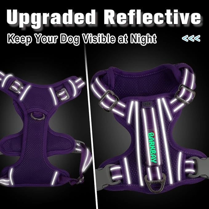 BARKBAY Dog Harness No Pull with ID Tag Pocket - Heavy Duty, Reflective, Easy Control for Large Dogs(Purple,XL)-PawvioPets