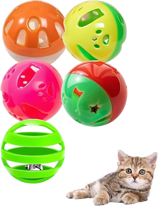 5-Pack Cat Toy Balls with Bells for Kittens and Indoor Cats, Snuggle Play (1.5'', Basic Cat Toy Set)-PawvioPets