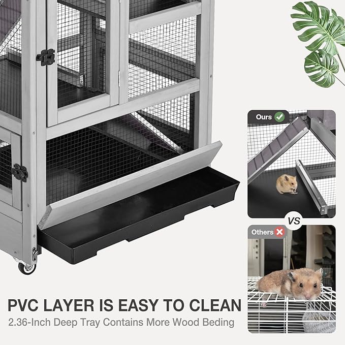 Ferret Cage Rat Cage Indoor Outdoor, Large Guinea Pig Cages with 5 Levels, Wooden Chinchilla Cage with Wheels for Hamster, Chameleon, Gerbils and Other Small Animals Anti-Chewing-PawvioPets