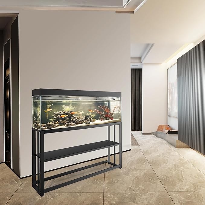 Akenow 55-75 Gallon Fish Tank Stand with Storage Shelf, 48.5 x14.9 x 29.2 Inch Aquarium Stand, Turtle Tank, Reptile Terrariums and Breeder Tank Stand,980LBS Capacity, Black-PawvioPets