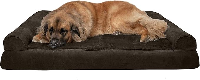 Furhaven Orthopedic Dog Bed for Large Dogs w/ Removable Bolsters & Washable Cover, For Dogs Up to 125 lbs - Plush & Suede Sofa - Espresso, Jumbo Plus/XXL-PawvioPets