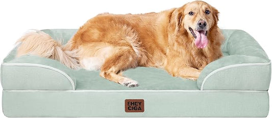 EHEYCIGA Orthopedic Dog Beds for Extra Large Dogs, Waterproof Memory Foam XL Dog Bed with Sides, Non-Slip Bottom and Egg-Crate Foam Big Pet Couch Bed with Washable Removable Cover, Sage Green-PawvioPets