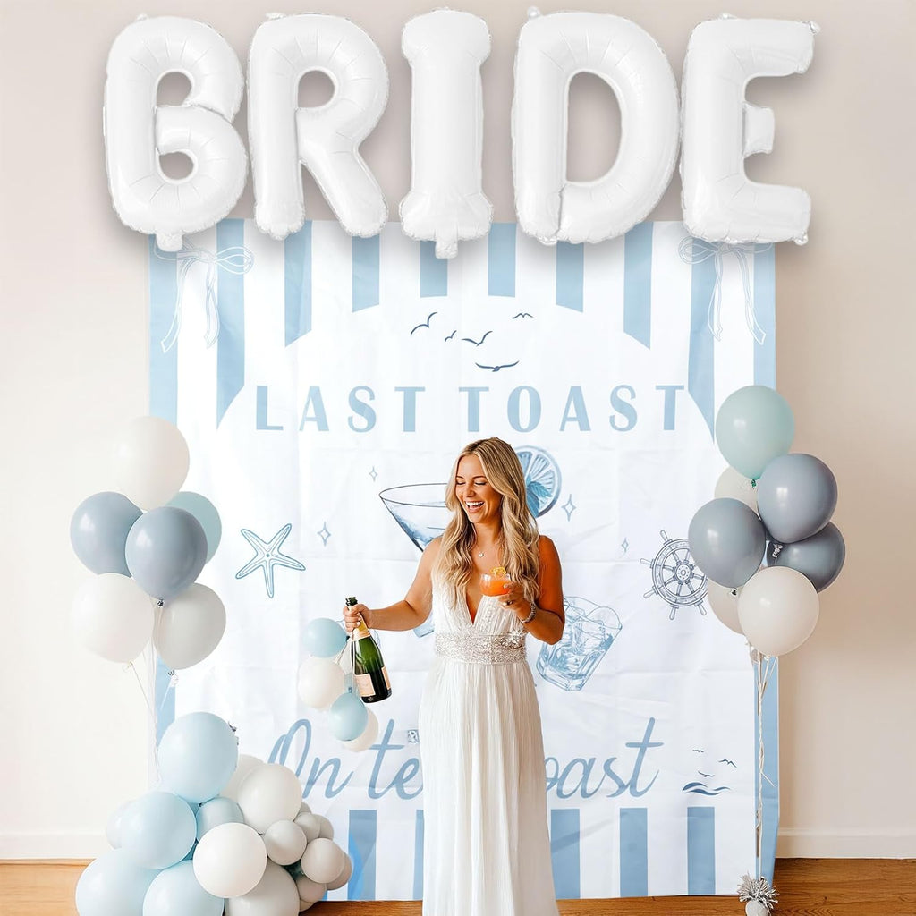 Last Toast on the Coast Bachelorette Decorations Blue bridal shower Balloon Garland Kit with 1.5m Backdrop Huge 40 inch BRIDE letter balloons for Hen Party Wedding Engagement supplies