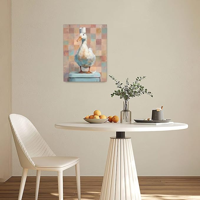 Funny Duck Bathroom Wall Art Cute Duck on Toilet Canvas Wall Decor Funny Quirky Farm Animal Pictures Painting Print Framed Artwork Decorations Gifts for Bathroom 12"x16"-PawvioPets