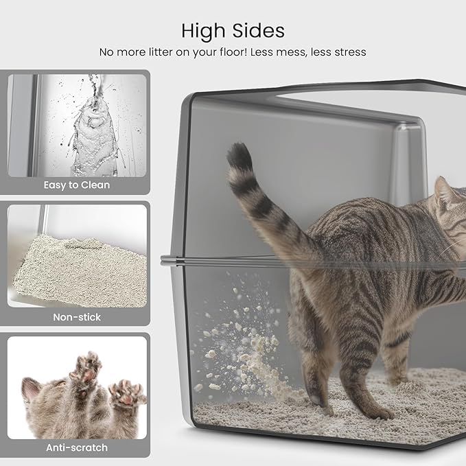 Enclosed Stainless Steel Cat Litter Box with Lid, XL Metal Litter Box for Big Cats, Extra Large Cat Toilet with High Side, Non-Stick, Anti-Leakage, Odorless, with Cats Litter Mat & Litter Scoop-PawvioPets